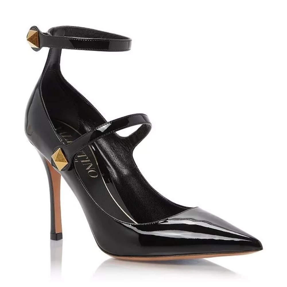 Valentino Garavani Ankle Strap Mary Jane Studded Patent Pumps Size EU 39.5